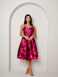 Sleeveless Floral Fit and Flare Midi Dress in Purple