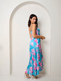 Cami Floral Wrap Midi Dip Hem Dress in Green