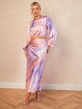 Satin Ombre Midi Slip Skirt in Multi