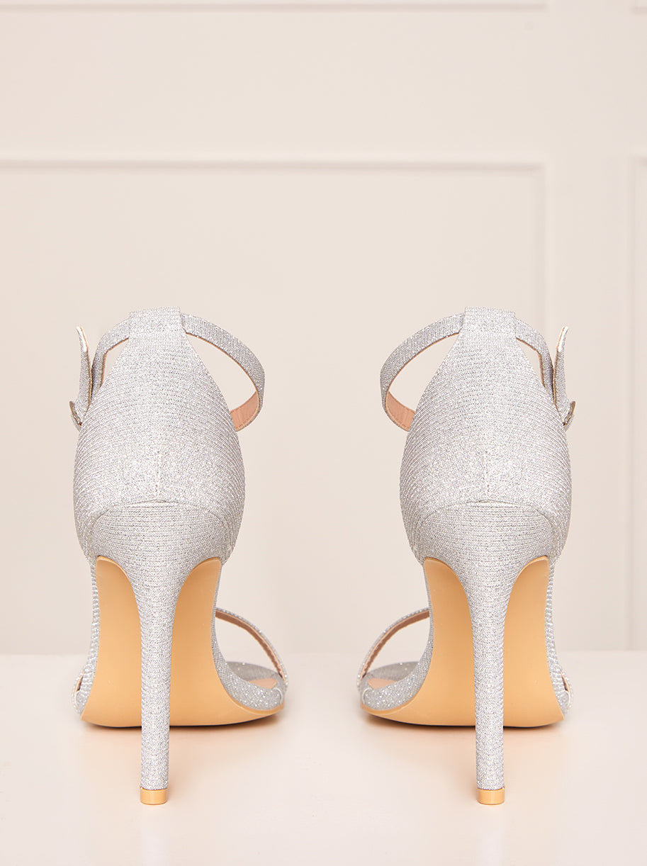 High Heel Glitter Sandals in Silver