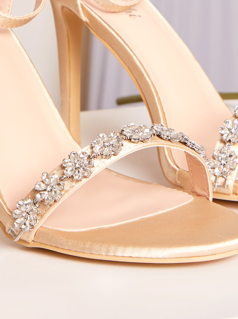 High Heel Diamante Strap Sandals in Champagne
