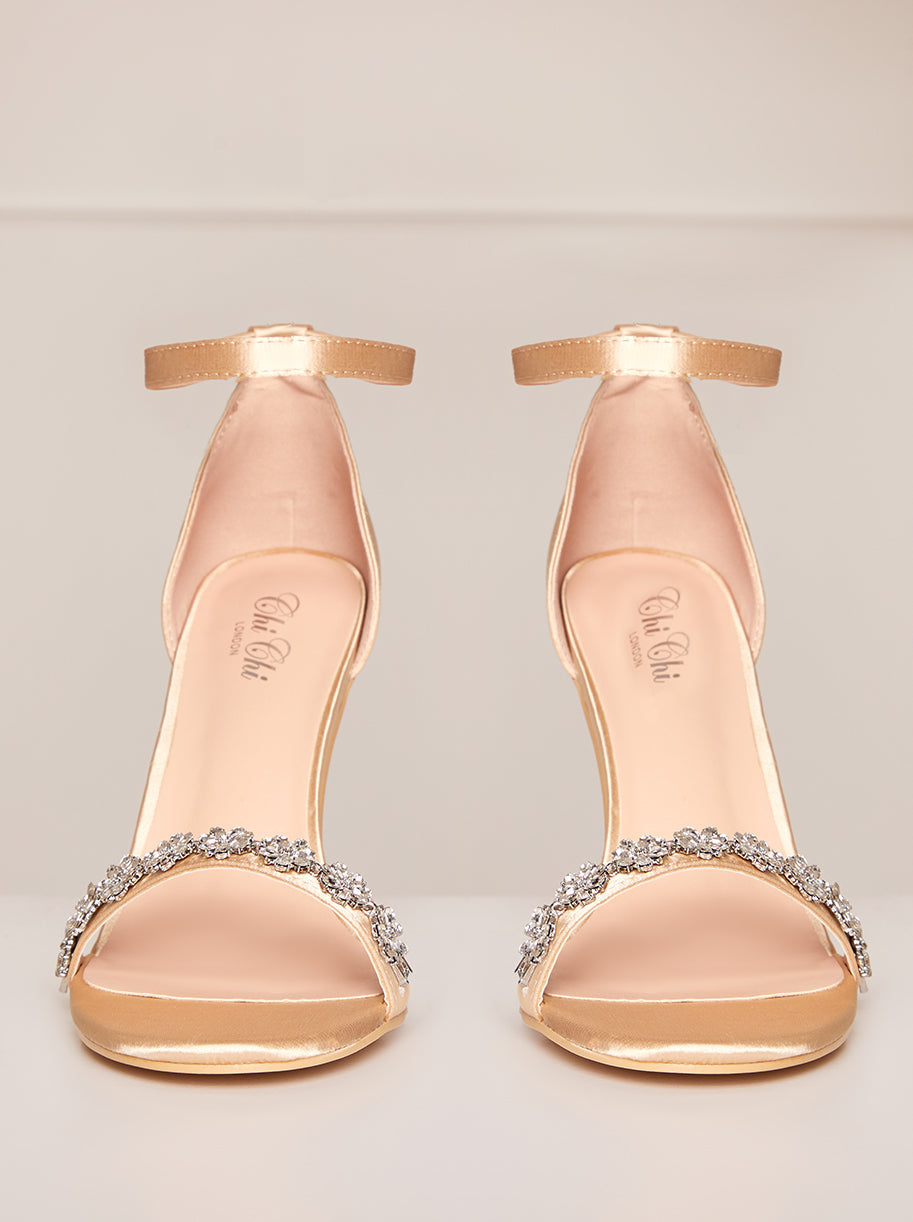 High Heel Diamante Strap Sandals in Champagne