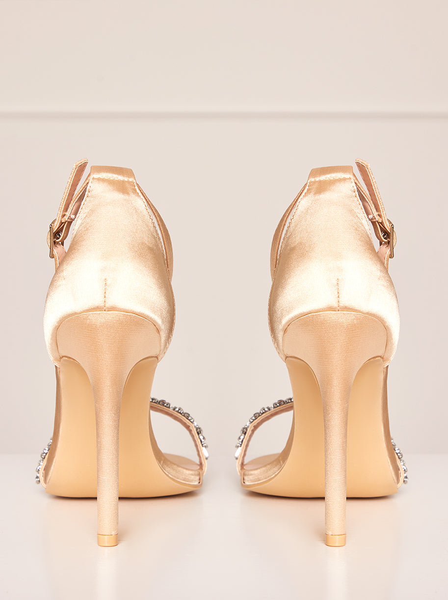 High Heel Diamante Strap Sandals in Champagne