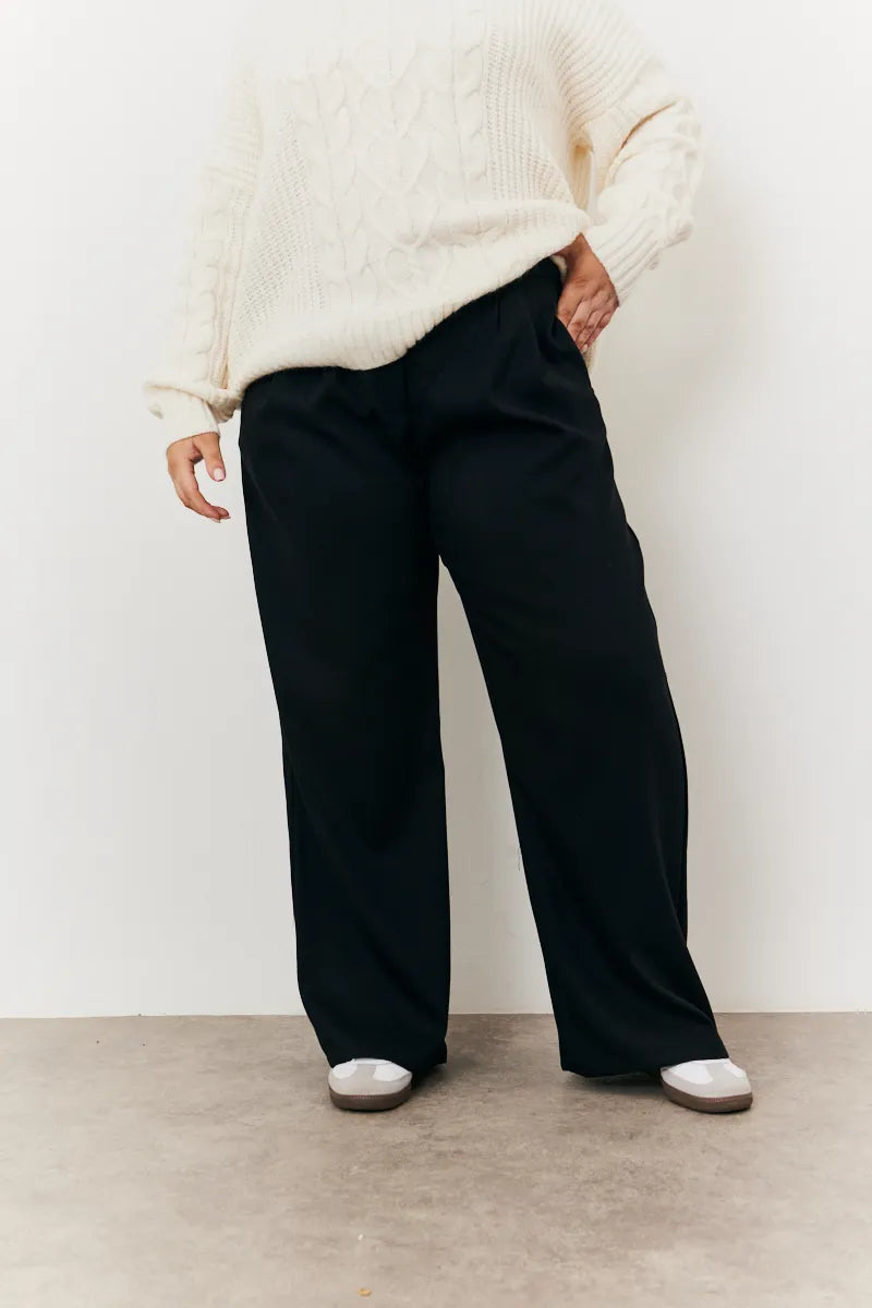 In The Style Adjustable Wide Leg Trouser in Black