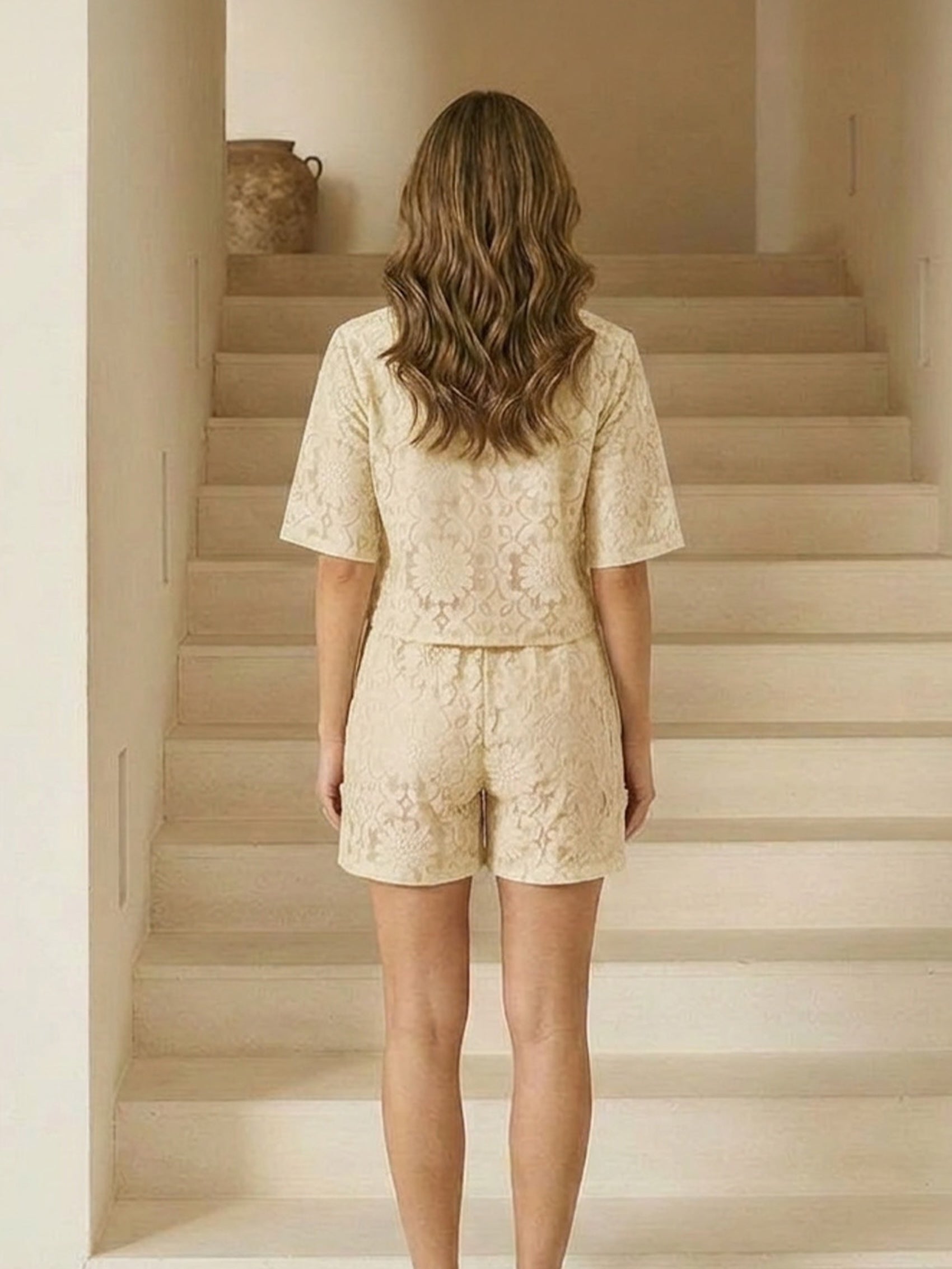 Crochet Shirt Co Ord in Cream