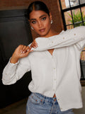Pearl Detail Oversized Cardigan in Cream