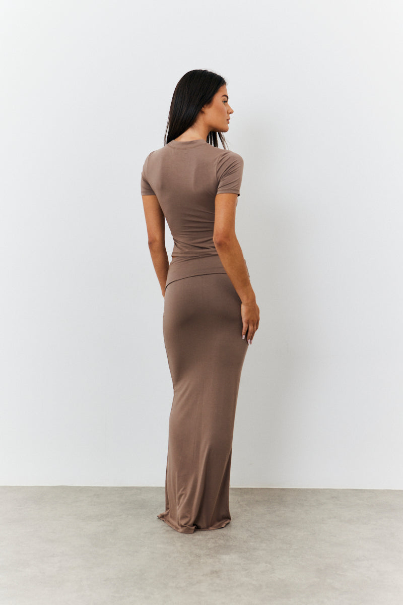 Sculpting Fold Over Waistband Maxi Skirt