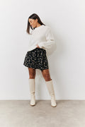 Black Floral Flippy Mini Skirt