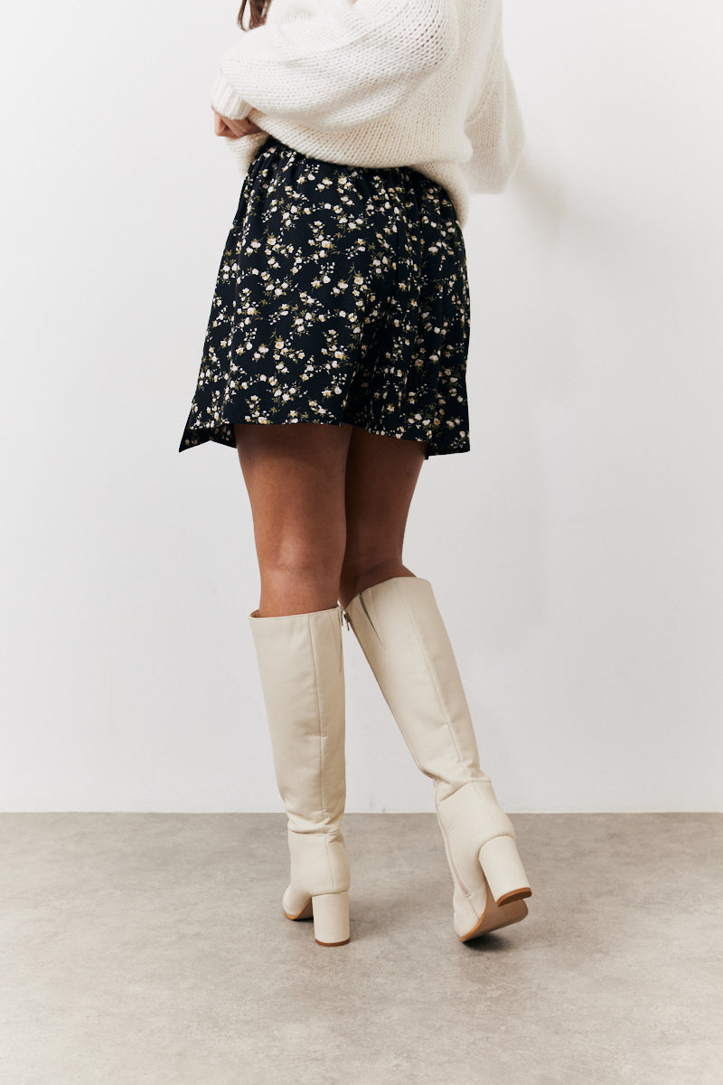 Black Floral Flippy Mini Skirt