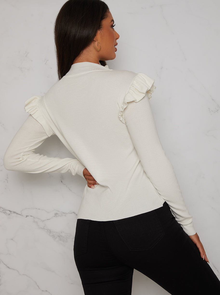 Broderie Trim Knitted Jumper in White