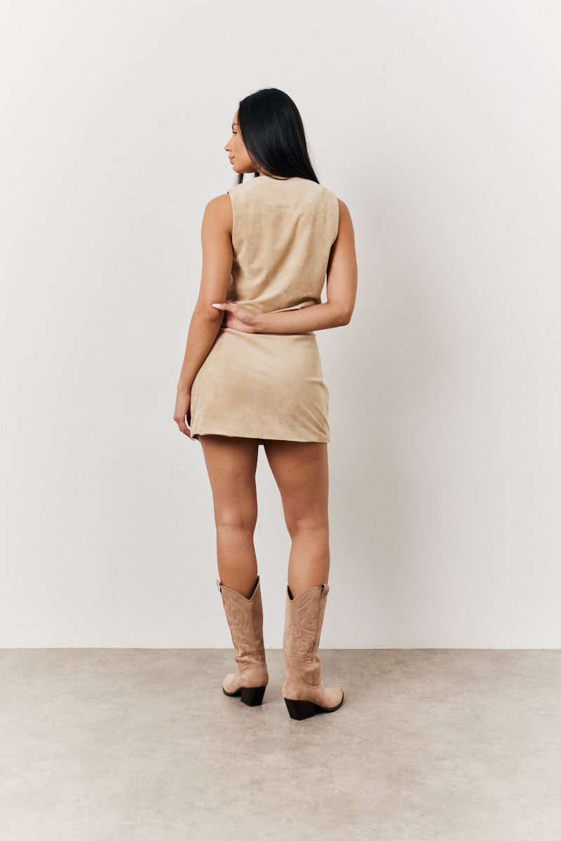 Camel Faux Suede Mini Skirt