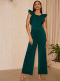 Ruffle Sleeve Cut Out Detail Jumpsuit in Green